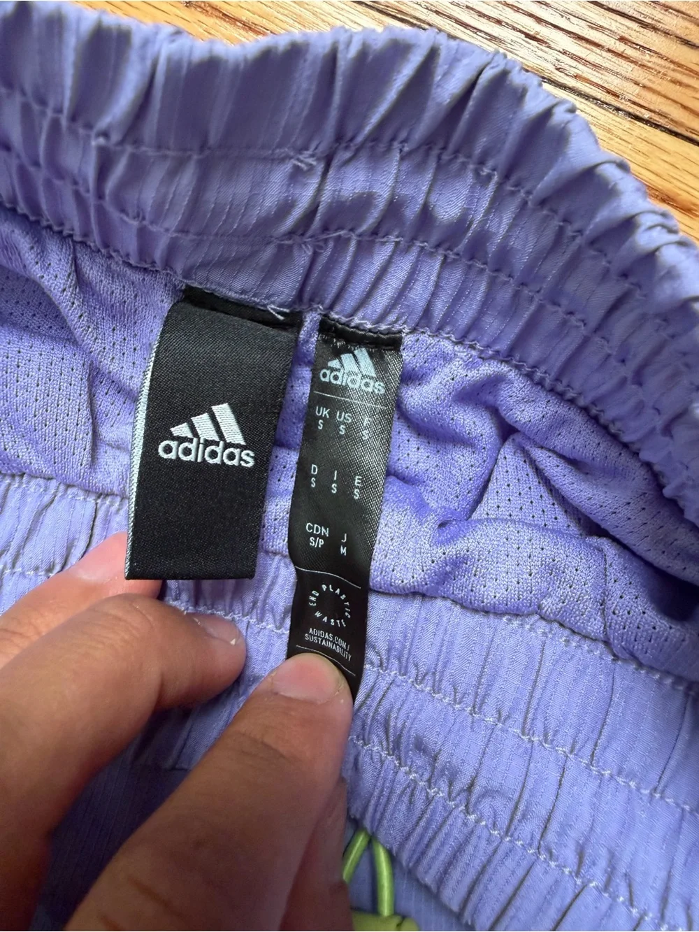 adidas Men’s Light Purple Athletic Shorts with Neon Drawcord